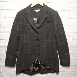 CAbi #160 Blazer Jacket Womens 6 Brown Plaid Wool Blend Lined Career Heritage